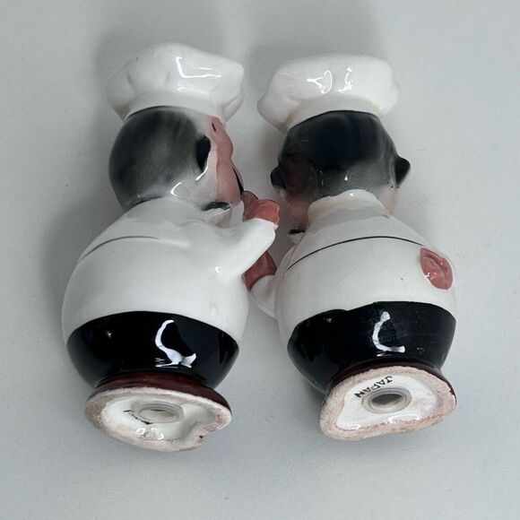 Vintage Japan Made Italian Chef Salt And Pepper Shakers 4.5" Black White Ceramic - Picture 6 of 8